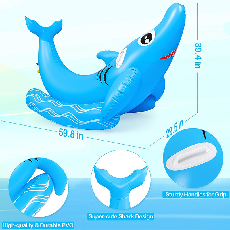 Pool Float Ride-on Shark Water Toys with Durable Handles Yard Sprinkler Summer Outdoor Fun Toys