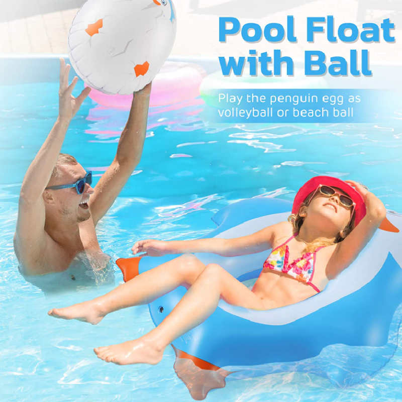 Inflatable Pool Float Fun Funny Blow up Swimming Pool Lounge Raft Summer Beach Floaty Party Toy Penguin with Ball