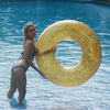 Gold Glitter Swim Ring for Pool Beach Lake Glitter Pool Inflatable Swim Tube Glitter Swim Ring for Kids