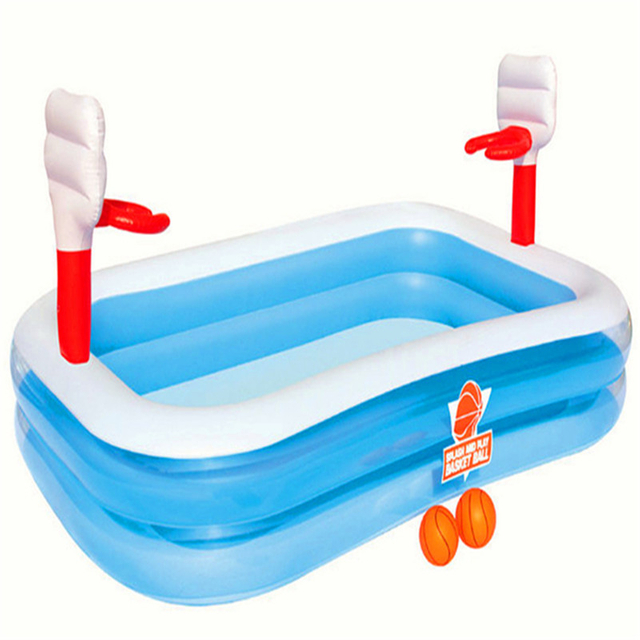 Inflatable Swimming Pool with Basketball Hoops,Parents Kids Paddling Pools,Garden Outdoor Above Ground Kiddie Pools