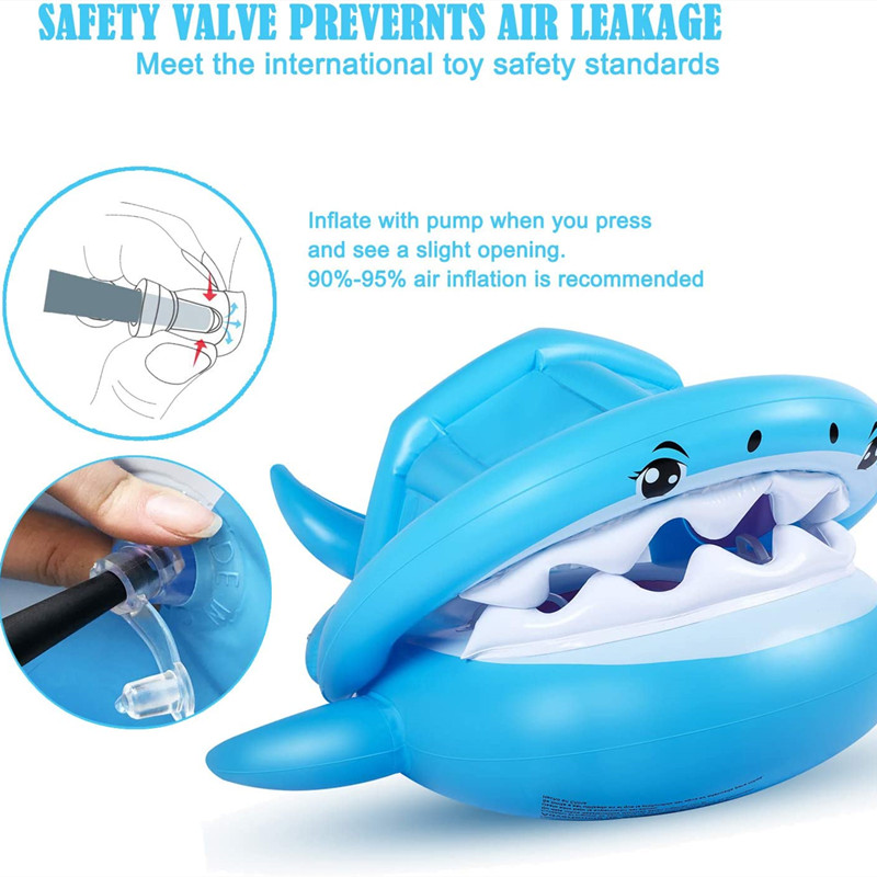 Baby swimming ring inflatable sharks seat baby boat swimming aid with sun protection for children from 6 to 36 months