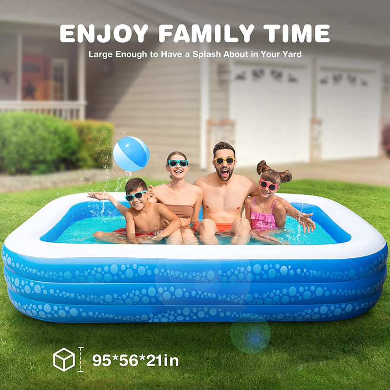 Inflatable Pool, 117" X 69"X 21" Family Swimming Pool for Kids Full-Sized Inflatable Blow Up Kiddie Pool for Ages 3+