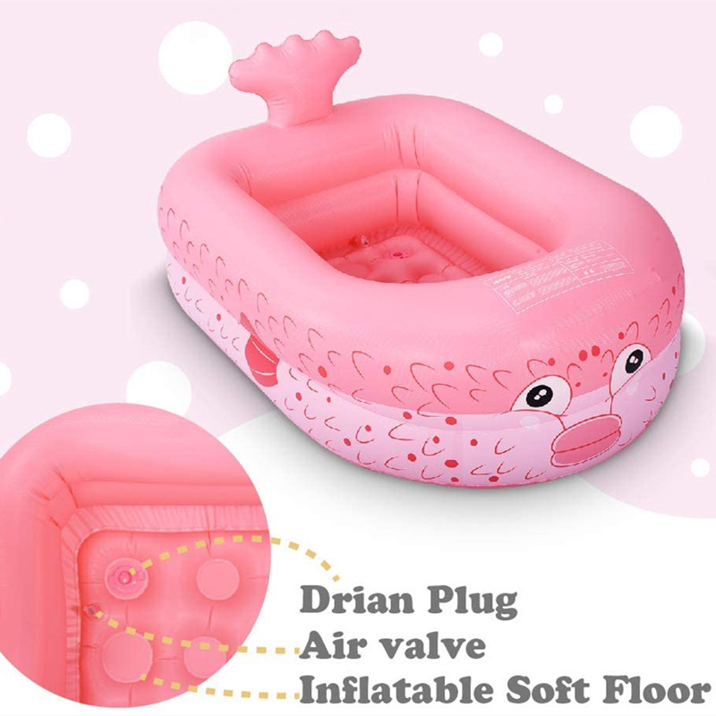 Inflatable Kiddie Pool, Puffer Fish Baby Swimming Pool with Inflatable Soft Floor, Water Play Inflatable Bathtub Ball pit 