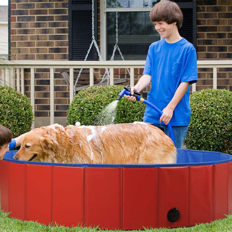 Foldable Dog Paddling Pool Puppy Cats Swimming Bathing Tub Pet Children Kid Ball Water Ponds
