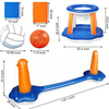 Inflatable Pool Float Set Volleyball Net & Basketball Hoops for Kids and Adults Swimming Game Toy