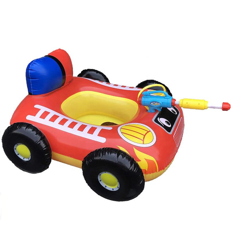 Big Summer Inflatable Fire Boat Pool Float for Kids with Built-in Squirt Gun Inflatable Ride-on for Children